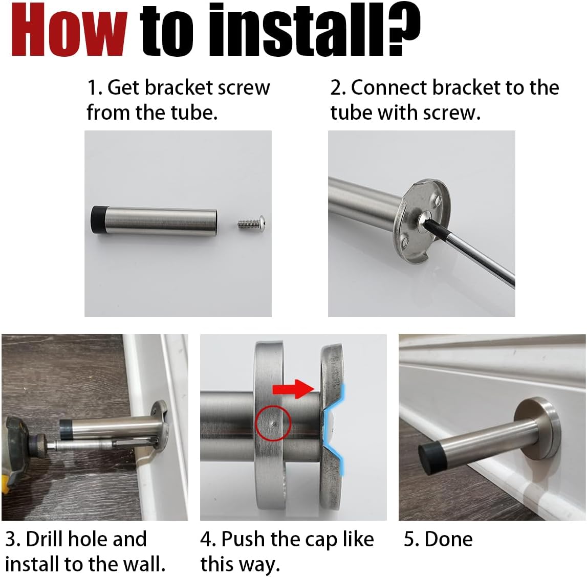 JQK Door Stopper Gold, 304 Stainless Steel Thicken 1mm Sound Dampening Door Stop Bumper Wall Protetor 4 Pack, Brushed Gold, DSB5-BG-P4