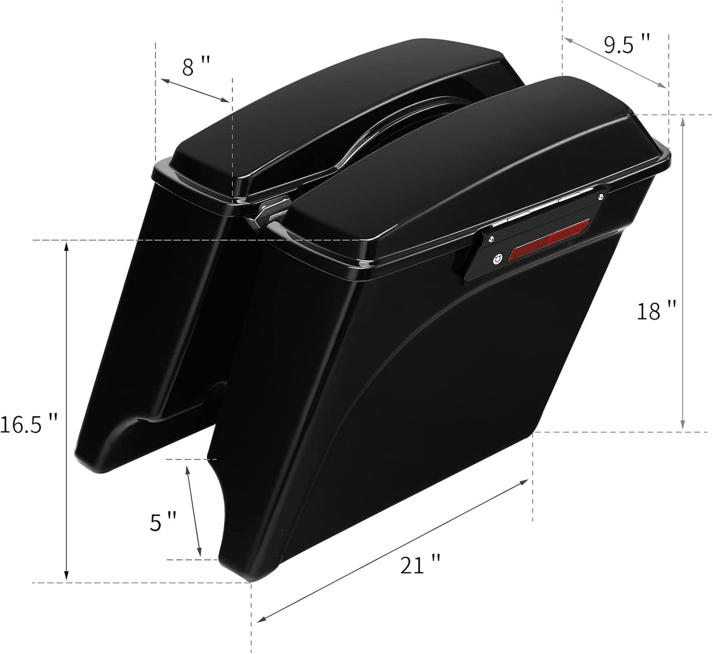 XFMT Motorcycle Stretched Saddlebags Vivid Black 5" Extended Hard Saddle Bags W/Black Latches For Harley Touring Road King Street Glide Road Glide Electra Glide Ultra Classic 1993-2013