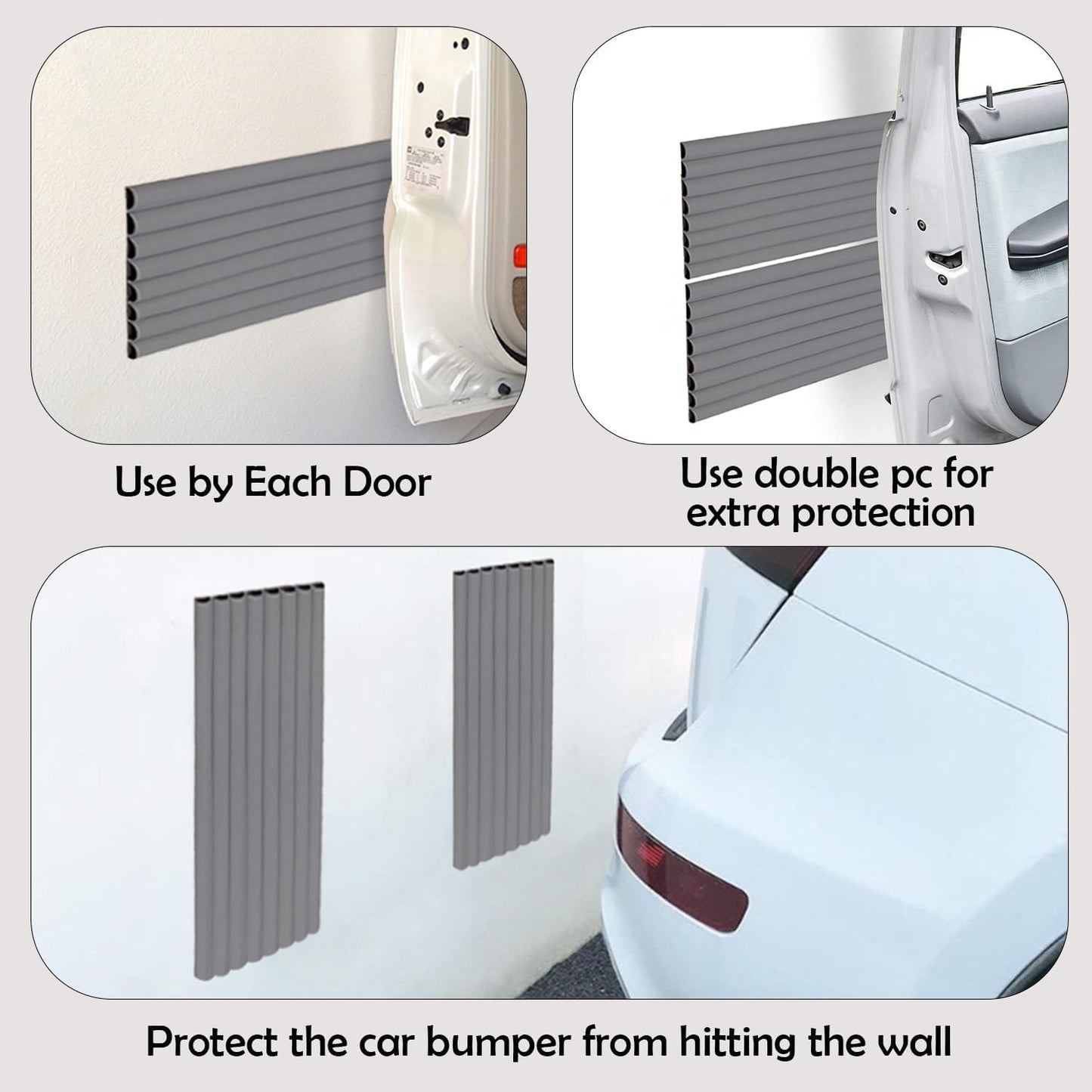 Rubber Bond Garage Wall Protectors 8 Pack - 4x15 Inches Strong Self-Adhesive Rubber Bumper Protectors for Garage Walls - Anti-Scratch and Waterproof (Grey)
