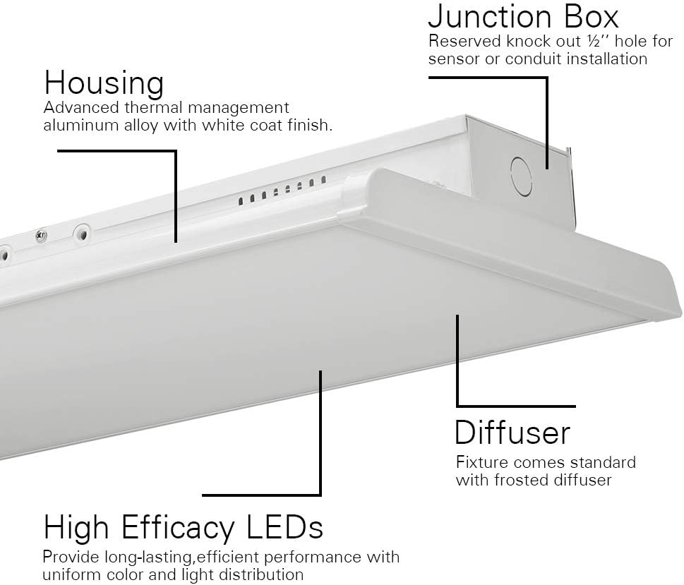 2 Pack Linear LED Bay Ceiling Shop Light - 2 Ft - 105W 5000K 1-10V Dimming 14170 Lumens - Equal to 4 lamp T5 Ceiling Light Fixture - No Maintenance for Life