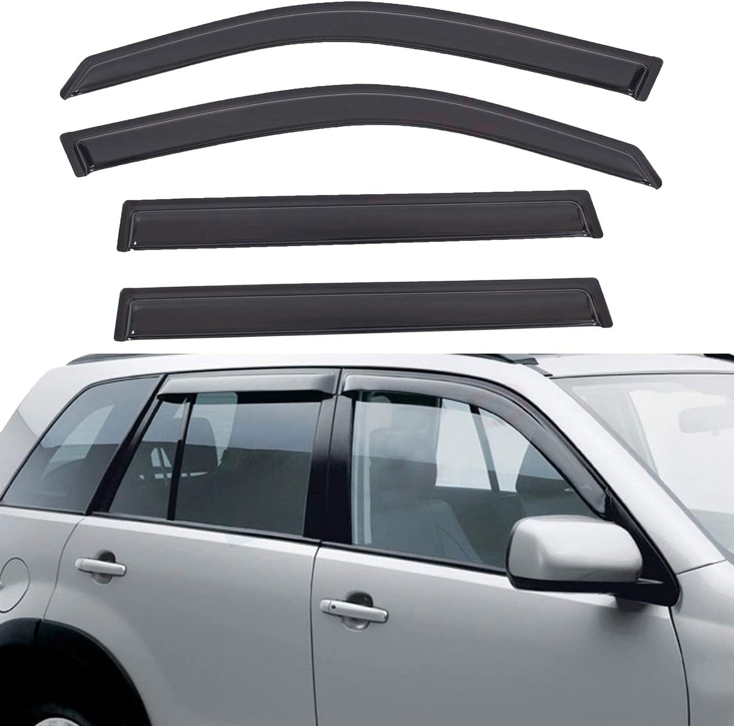 Set of 4 Front+Rear Smoke Sun/Rain Guard Outside Mount Tape-On Acrylic Window Visors Compatible with 03-08 Pilot