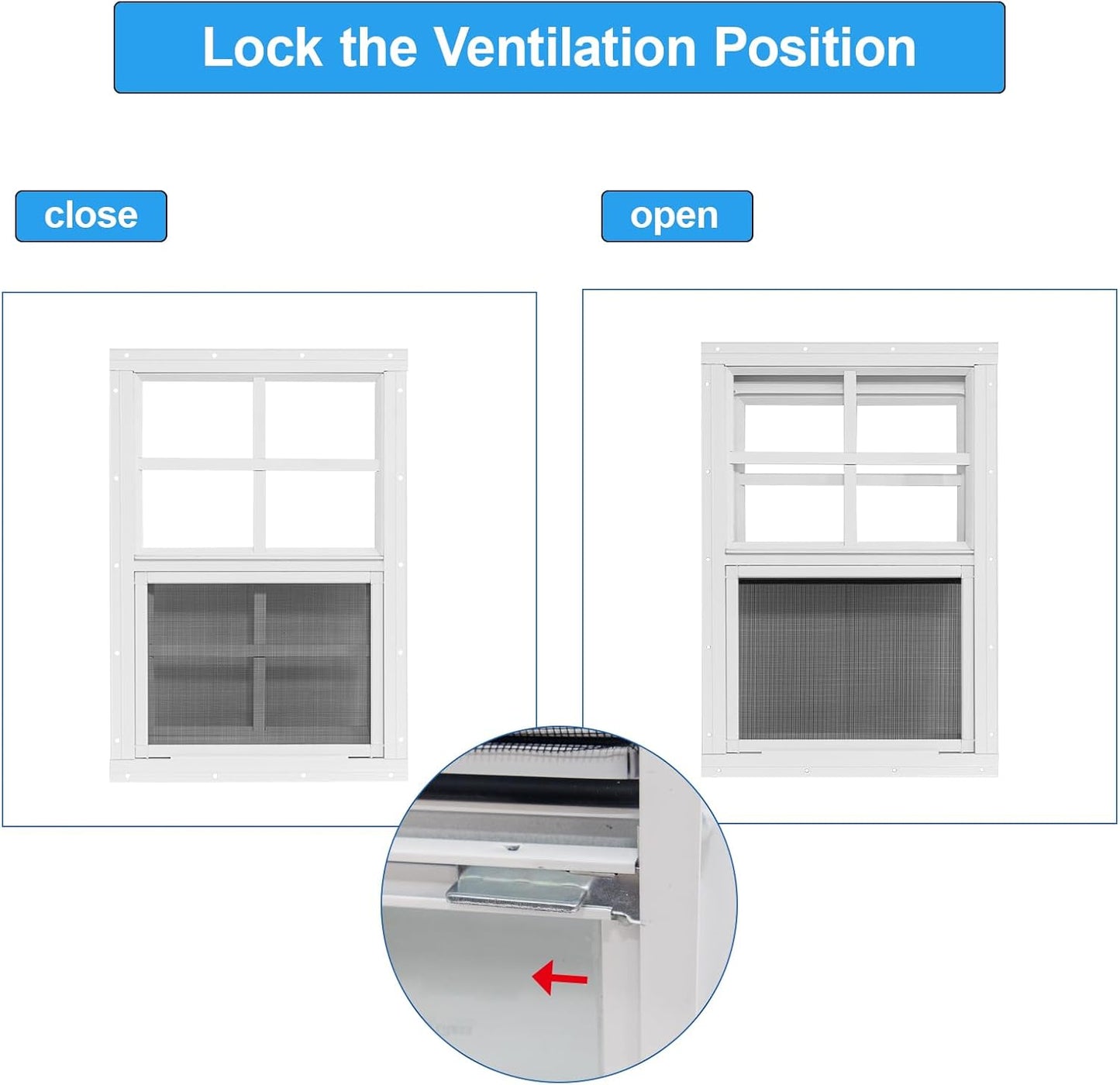NeatiEase Upgraded Shed Windows 2 Pack, 14" x 21" Windows with Tempered Glass and Stainless Steel Screen for Shed, Chicken Coop, Playhouse, Household, Garage(White)