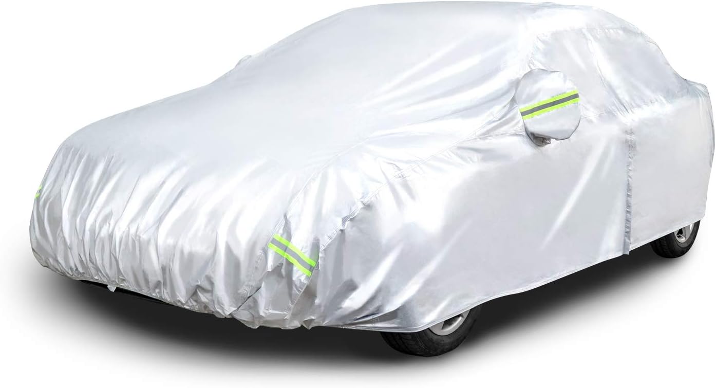 Amazon Basics Silver Weatherproof Car Cover - 150D Oxford, Sedans up to 170"