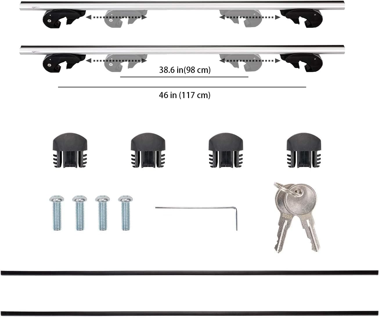 Amazon Basics Cross Rail Roof Rack, 52 inches, Fits up to 46" Spans between Raised Side Rails with Gap, Pack of 2, Black/Silver
