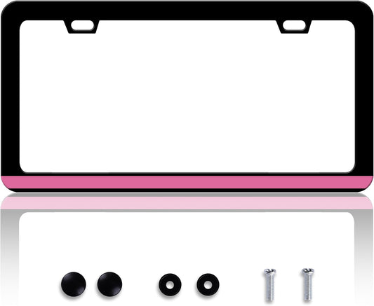 Breast Cancer Awareness License Plate Frame Pink Ribbon License Plate Frames Personalise Stainless Steel Funny Design Compatible With Standard License Plate Holder For Usa Canada 6 X 12 In With Screws