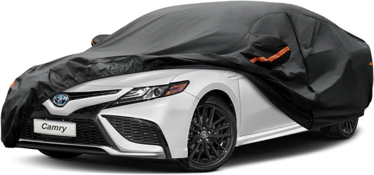 Kayme 7 Layers Car Cover Custom Fit for Toyota Camry Sedan/Solara (1996-2025) Waterproof All Weather for Automobiles, Outdoor Full Cover Rain Sun UV Protection with Zipper Cotton/Black