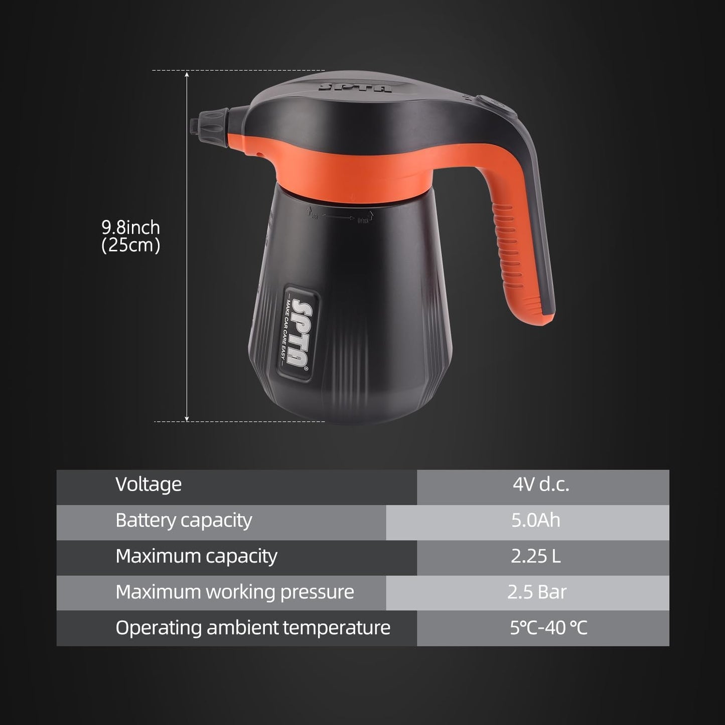 SPTA Electric Pressurized Soap Sprayer - 2.25L/76 oz Cordless Car Foam Sprayer with 500ML Car Wash Shampoo for Detailing