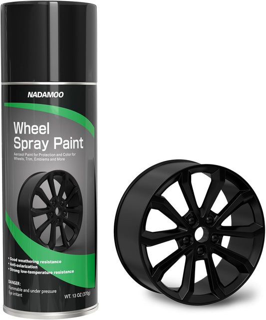 NADAMOO Aluminum Wheel Spray Paint, Car Rim Aerosol Paint for Recolor and Protection of Metal Surface, Semi-gloss Black, 1 Can, 13 Oz