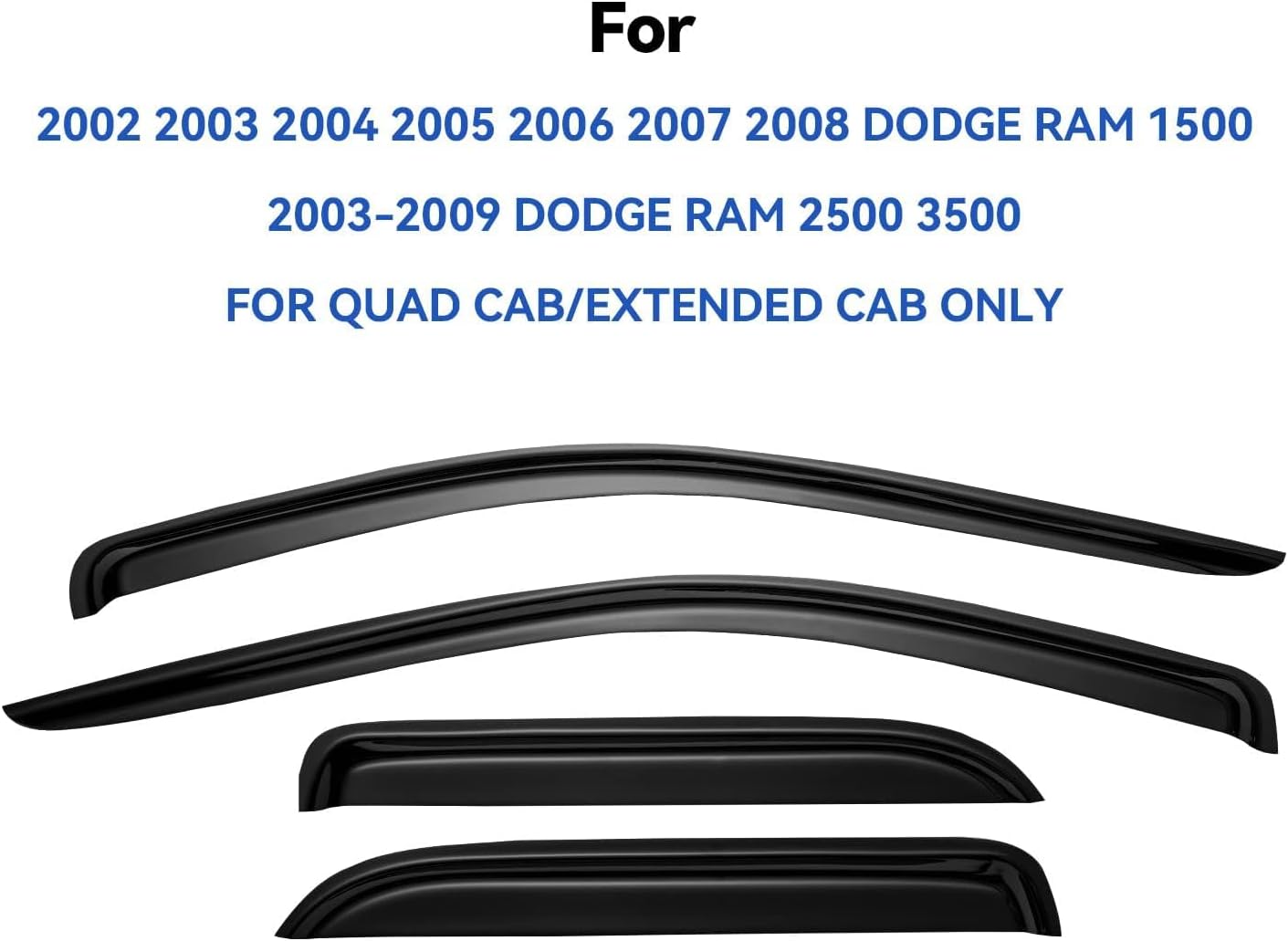 Window Visors Rain Guards for 2002-2008 Dodge Ram 1500 Quad Cab/Extended Cab, Window Vent Wind Deflectors Visors Shades for 03-09 Dodge Ram 2500 3500 Extended Cab