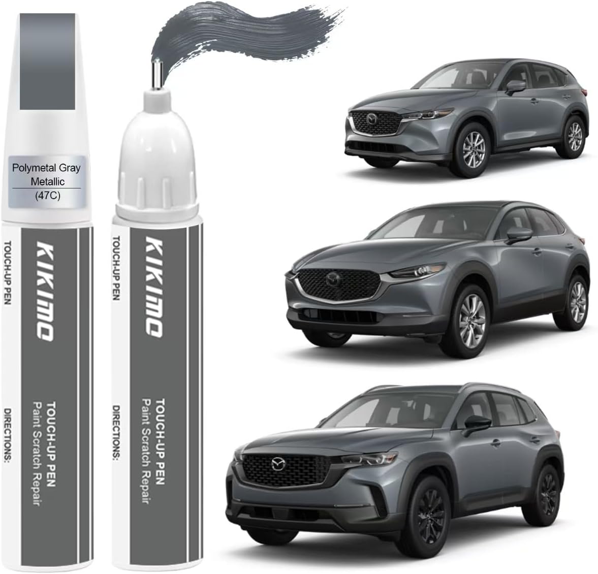 KIKIMO for Mazda Touch Up Paint(Polymetal Gray Metallic(47C)), Car Paint Repair Kit for Mazda, 2 In 1 Scratches Repair with Pen Tip and Brush, Color-Matched for Quick & Easy Fix