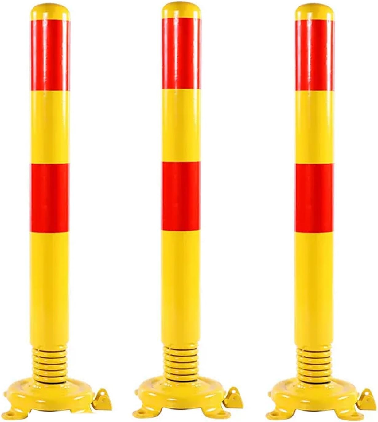 Safety Bollard Post, Spring Parking Post with Warning Stripes, Driveway Garage Security Post Barrier, Traffic Barricade Cones, for Indoor and Outdoor Parking(Yellow (3PCS))