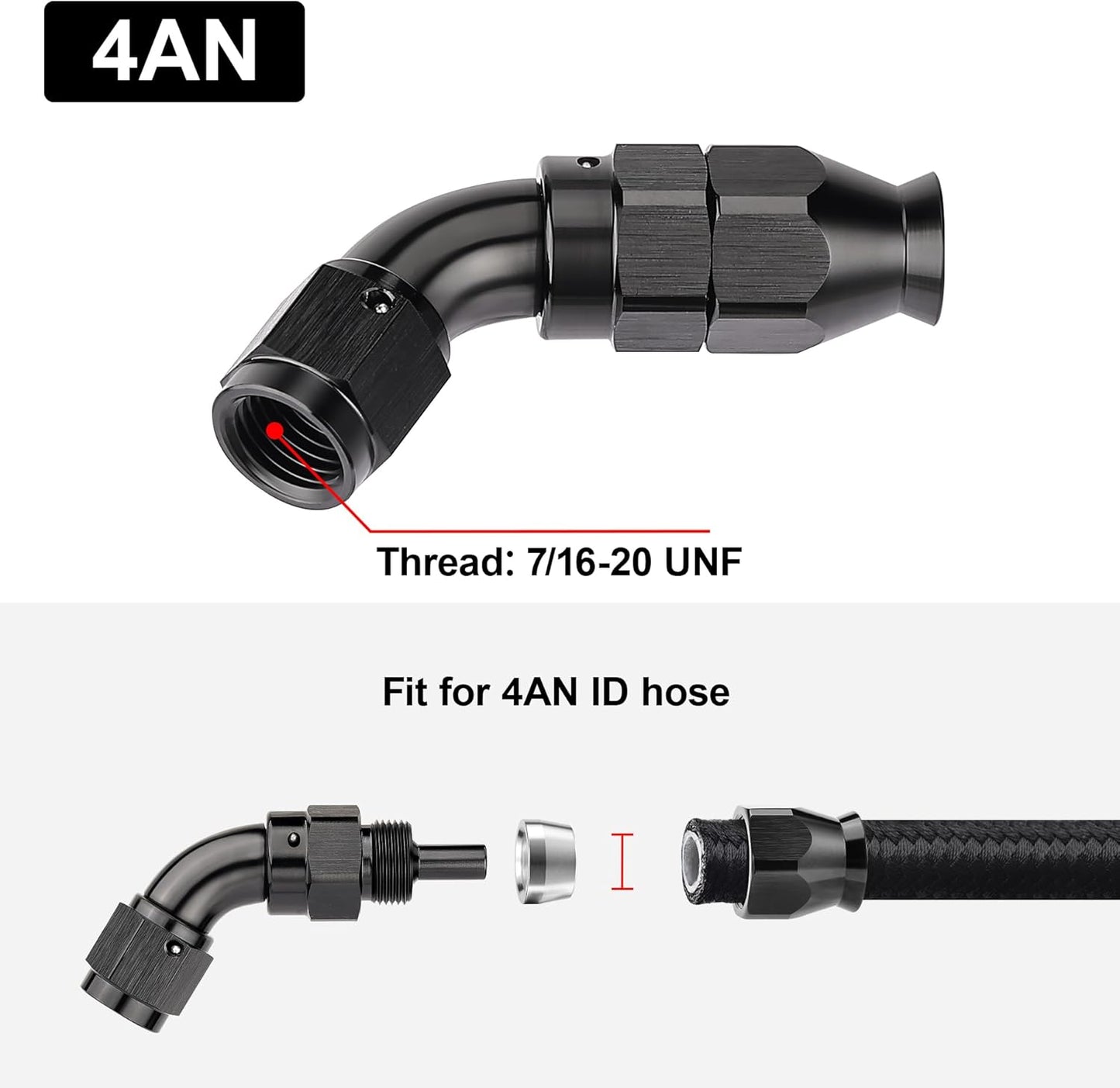 EVIL ENERGY 4AN 60 Degree PTFE One Piece Full Flow End Hose Fitting Aluminum Black