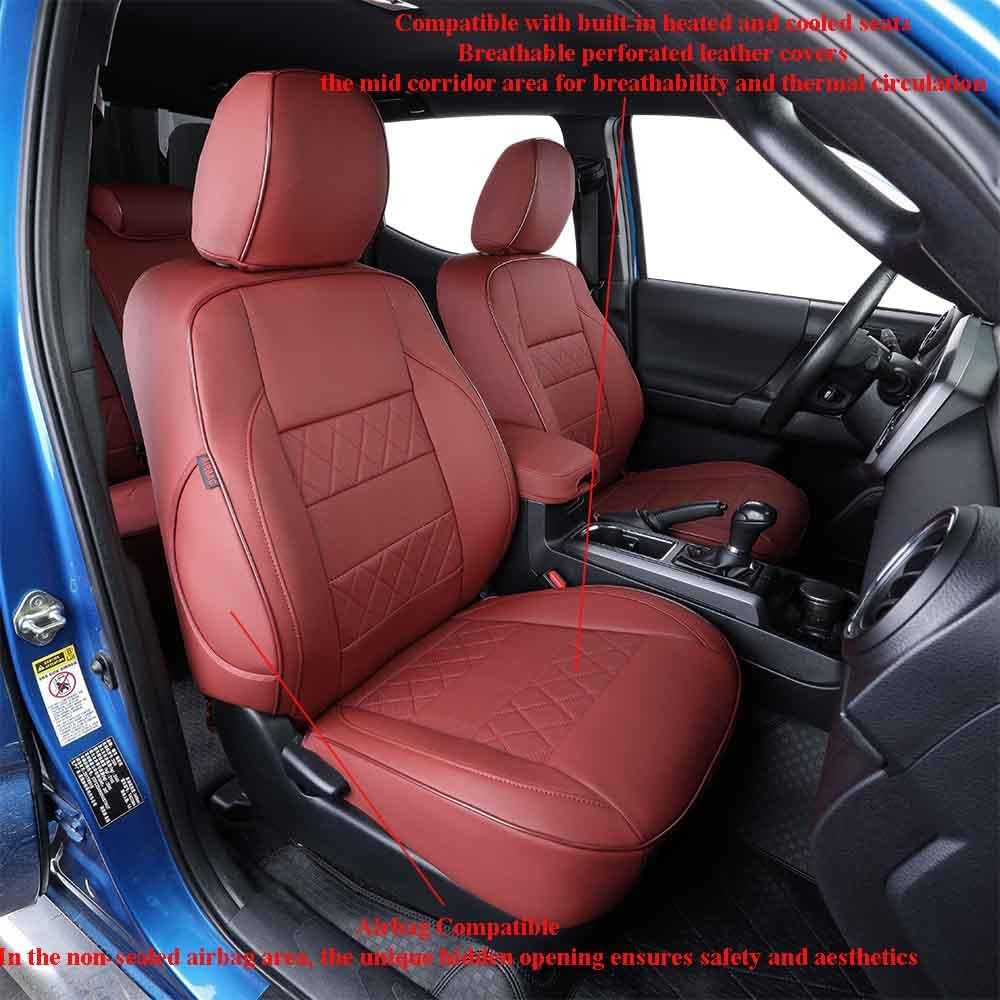 EKR Tacoma Front Car Seat Covers for Toyota Tacoma 2012 2013 2014 2015 (Regular Seats) Custom Leather Truck Seat Cover - Front Row Only,Leather (Burgundy)