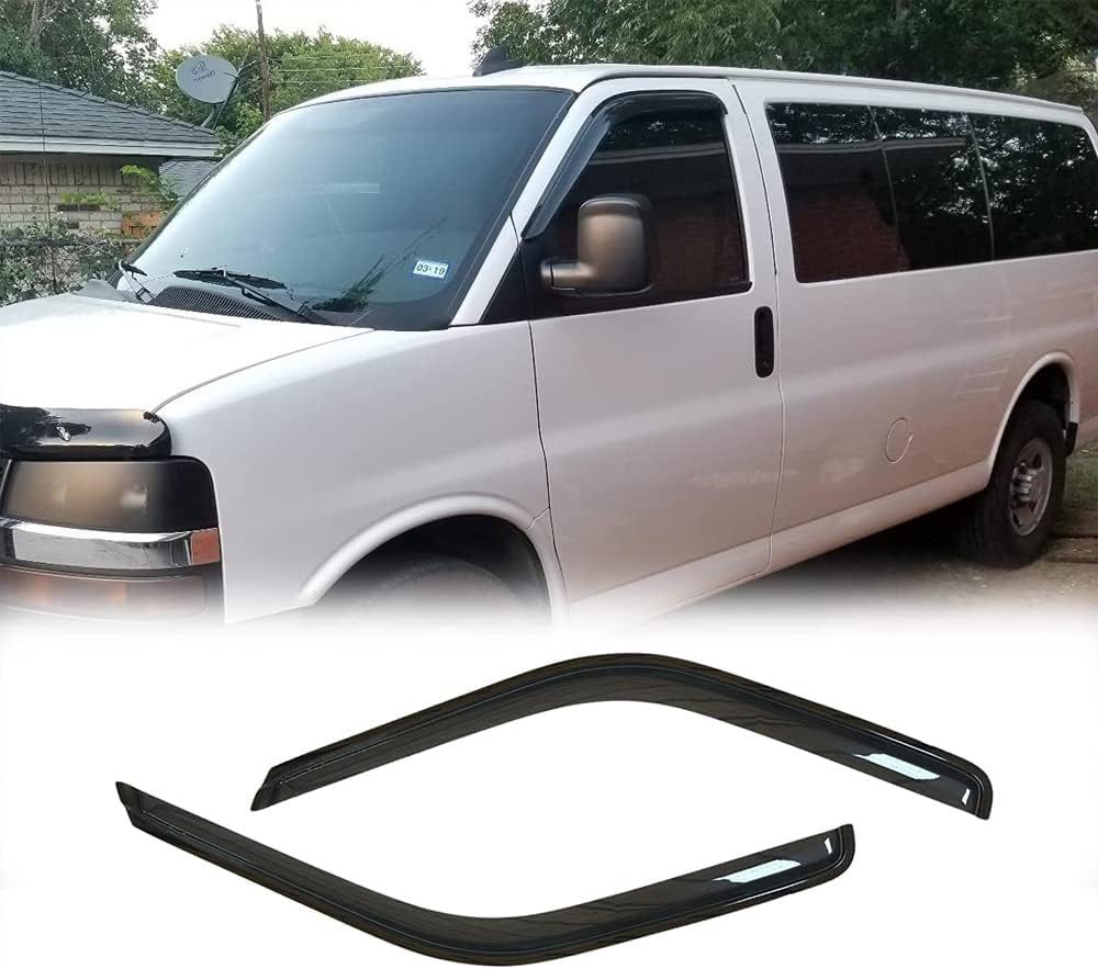 Side Window Visors Wind Deflector Set fit for 96-20 Chevrolet Express/GMC Savana 1500/2500/3500 Van 03-09 Kodiak/Topkick C4500/C5500, 2pcs Out-Channel Nice Rain Guards 92455