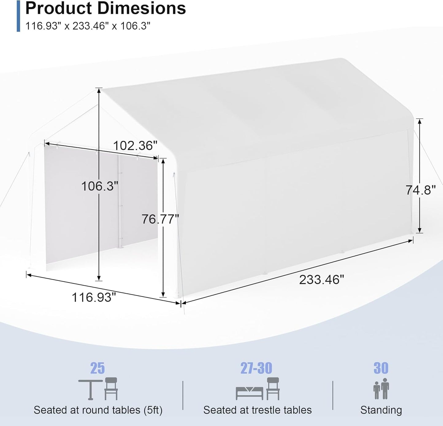 Carport 10x20 Heavy Duty Portable Garage w/Removable Sidewalls & Roll-Up Door Car Canopy Party Tents Waterproof UV Resistant All Weather Car Port for Trucks,Boats (White)