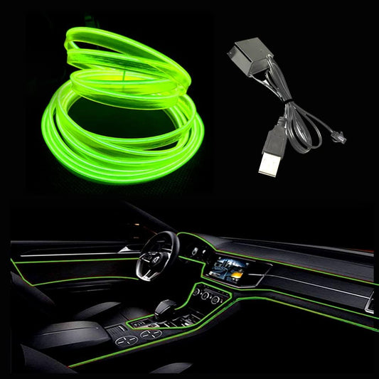 El Wire Lemon Green Interior Car LED Strip Lights, 10M Neon Wire USB 5V with Fuse Protection for Automotive Interior Decoration, with 6mm Sewing Edge