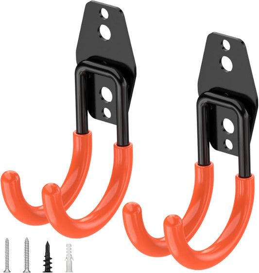 TICONN 2 Pack Heavy Duty Garage Hooks, Steel Utility Wall Storage Hooks, Wall Mount Hanger Organizer for Ladders, Bikes, Tools, Bulky Items (Small, Orange Circular)