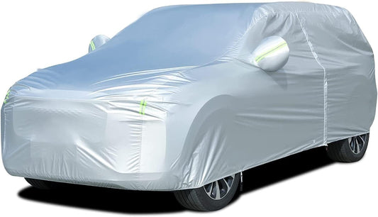 Tecoom Light Shell Breathable Material Classic Zipper Design Waterproof UV-Proof Windproof Car Cover with Storage and Lock for All Weather Indoor Outdoor Fit 191-205 Inches SUV