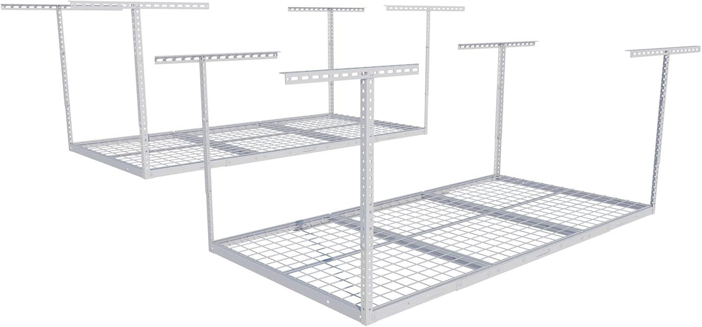 FLEXIMOUNTS 2 Pack 3x6 Overhead Garage Storage Adjustable Ceiling Rack 72" Length x 36" Width x 40" Height, 900lbs Total Weight Capacity, White