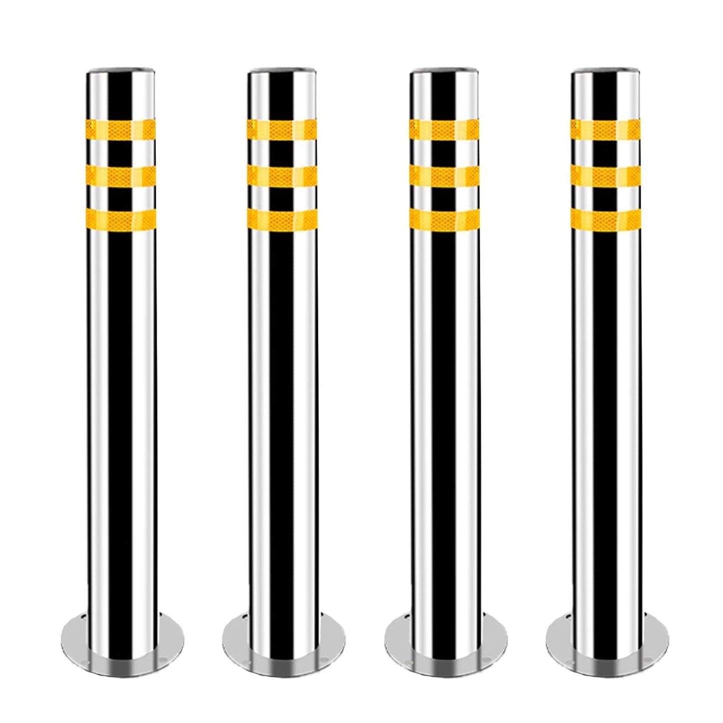 Stainless Steel Parking Bollards for Driveway, Industrial Safety Bollards Reflective Channelizer Post, Parking Barrier, Sturdy and Durable, Easy to Install, for Crowd Control(Silver (4pcs),8.9*75cm/3.