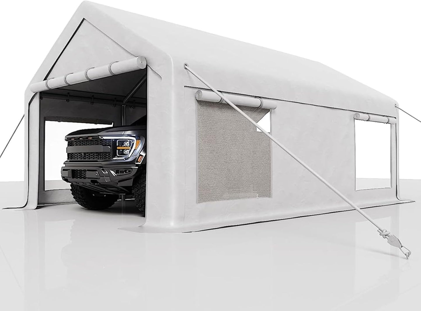 10 x 20ft Heavy-Duty Carport with Roll-Up Windows & Removable Sidewalls & Doors Thickened Wind Ropes, Ground Nails, Portable Car Tent Garage for Cars, Trucks, Boats, 180G Durable Tarp Cover,White