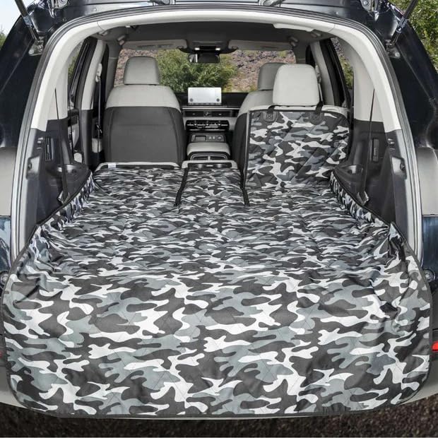 4Knines SUV Cargo Liner for Dogs, Trunk Mat for SUV, Durable Cargo Cover, Protector – Compatible with 60/40 Split Bench & Armrest Pass-Through, Waterproof, Machine Washable, Non-Slip (Small, Camo)