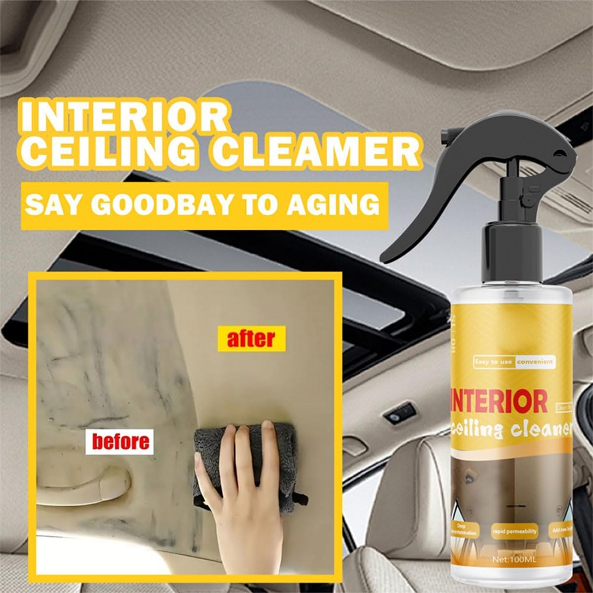 Multi-Purpose Car Interior Fabric Clean Polish Spray,Applies To Vehicle Seat、Upholstery、Headliner Cleaner,Vehicle Interior Polish Spray (2PCS)