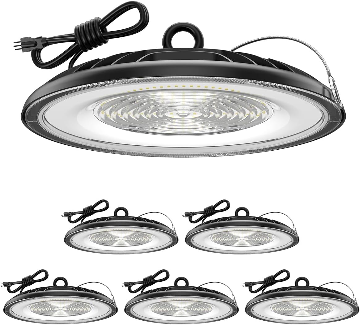 High Bay LED Shop Lights 200W - 28000LM 5000K High Bay Light IP65 Waterproof with US Plug, Hanging Hook, Safe Cable Commercial Bay Lights for Barn, Warehouse ETL Listed 6Pack