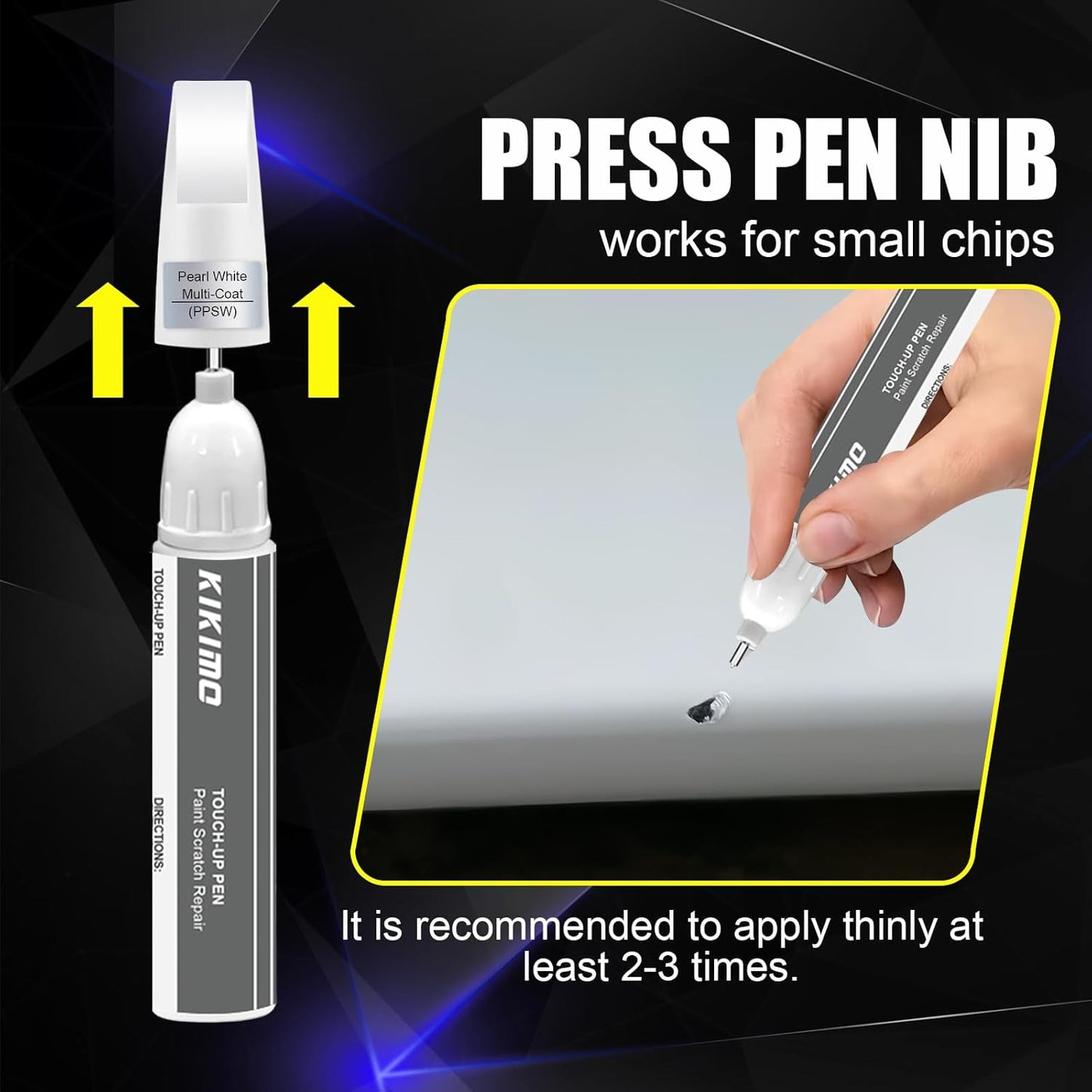 KIKIMO for Tesla Touch Up Paint(Midnight Silver Metallic(PMNG)), Car Paint Repair Kit for Tesla Model Y/3/S/X, 2 In 1 Scratches Repair with Pen Tip and Brush, Color-Matched for Quick & Easy Fix