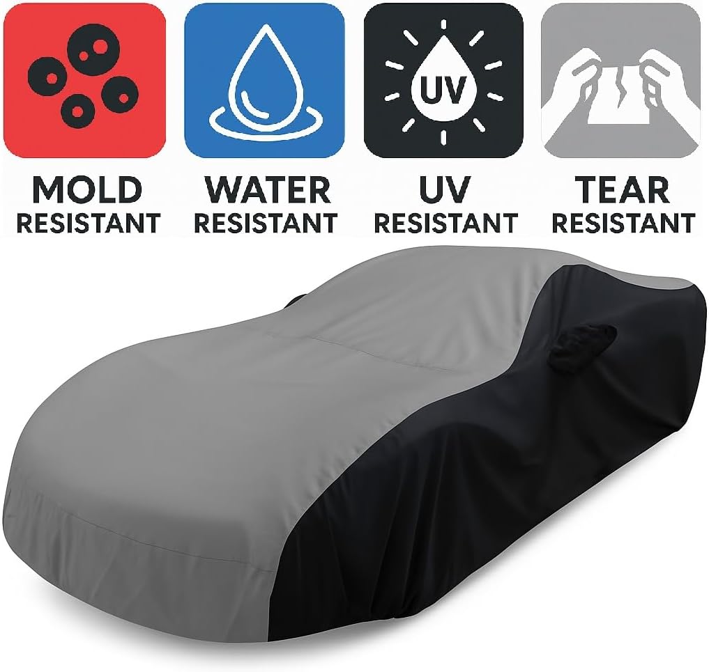 C6 Corvette Car Cover - Custom Fit Outdoor/Indoor UV & Rain Protection - Ultraguard Plus 300 Denier High End for 2005-2013 C6, Grand Sport, ZR1, Z06 Corvettes (Gray/Black)