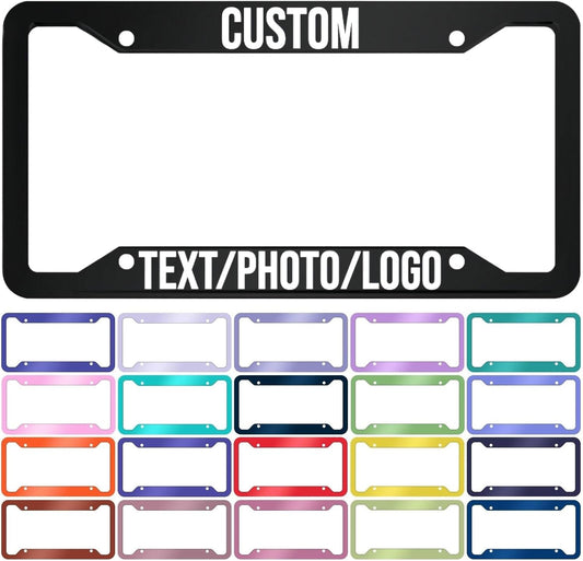 Custom License Plate Frame – Personalized License Plate Holder with Photo & Text – Rust-Proof Aluminum Car Tag Cover for Front/Rear, Car Accessory for Men & Women, Includes Screws, 12"x6"