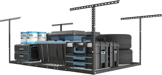 FLEXIMOUNTS 4x6 Overhead Garage Storage Adjustable Ceiling Rack 72" Length x 48" Width x 40" Height, 450lbs Weight Capacity, Black