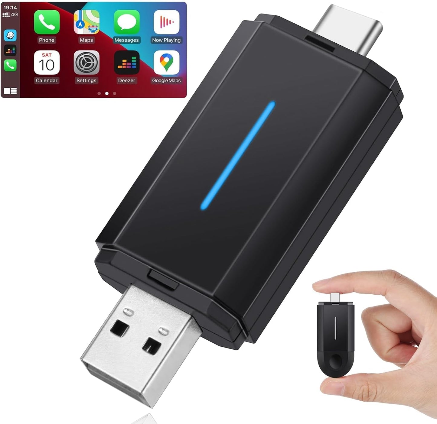 Master Cables Wireless Carplay Adapter 2 in 1 for Apple CarPlay & Android Auto,Wireless CarPlay USB A & USB C Dongle Converts Wired to Wireless,Compatible with Cars from 2016,Plug & Play