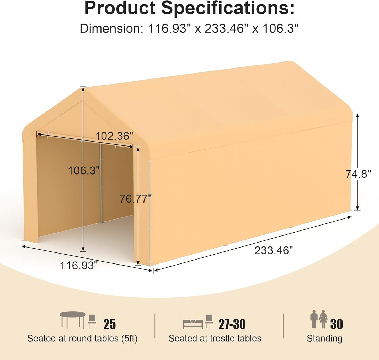 Morngardo Carport 10'x20' Heavy Duty Car Canopy Portable Garage with Removable Sidewalls & Doors for Truck Boat Car Port, Party, Storage (Yellow)