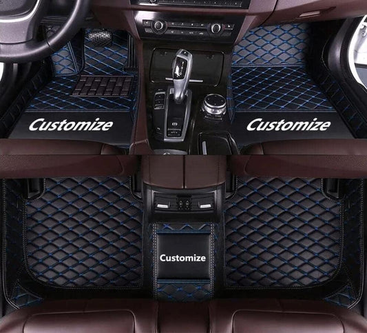 Custom All-Weather Protection Leather Car Floor Mats for Cars Sedan SUV Sports Car Waterproof Floor Mat (Black Blue)