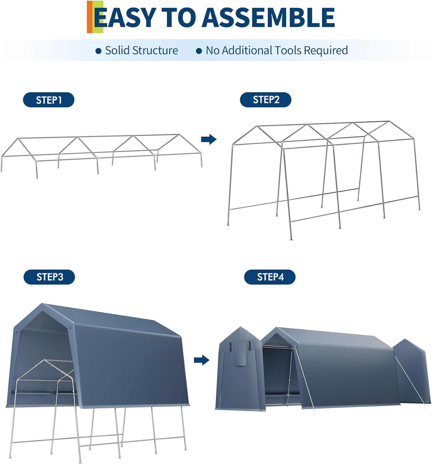 7x15FT Outdoor Storage Shed, Portable Carport with Roll-up Ventilated Zipper Door and Windows, Heavy Duty Waterproof Tarp, Storage Sheds for Motorcycle, Bike, Firewood, Garden Tools