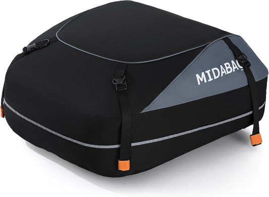 MIDABAO Waterproof Duty Car Roof Top Carrier-Car Cargo Roof Bag Car Roof Top Carrier - Waterproof & Coated Zippers- Includes Anti-Slip Mat- for Cars with or Without Racks (12 Cubic feet)