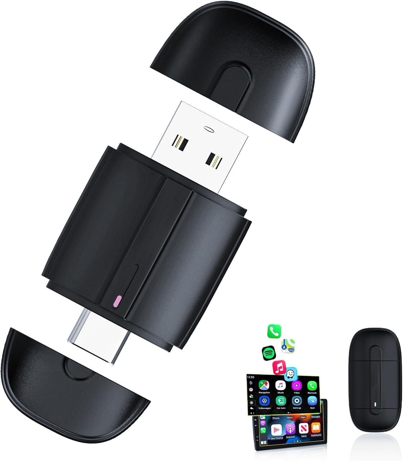 Wireless Carplay Adapter for iPhone, Easy to Upgrade Wired CarPlay to Wireless, Plug & Play, Mini Size with USB A & Type-C, Wireless Control Adapter for Cars from 2017 and iOS 10+ (Black)