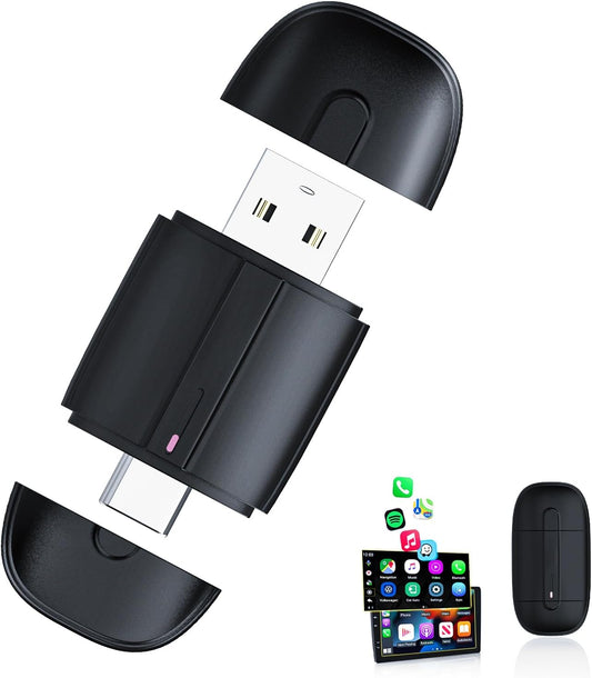Wireless Carplay Adapter for iPhone, Easy to Upgrade Wired CarPlay to Wireless, Plug & Play, Mini Size with USB A & Type-C, Wireless Control Adapter for Cars from 2017 and iOS 10+ (Black)