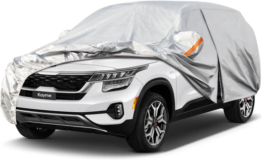 Kayme 6 Layers SUV Car Cover Custom Fit for Kia Seltos（2019-2025） Waterproof All Weather for Automobiles, Outdoor Full Cover Rain Sun UV Protection.Silver