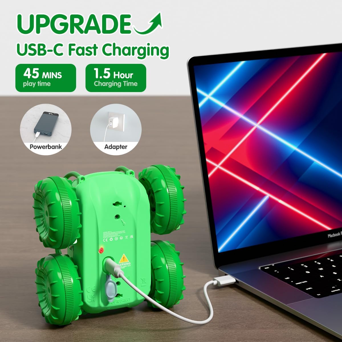 Remote Control Car, Fast Direct Charging RC Cars Amphibious Rechargeable Stunt Car 360° Rotating LED 2.4Ghz 4WD All Terrain Waterproof Cars Toy Christmas Birthday Gift Kids Boys 3-12 Years