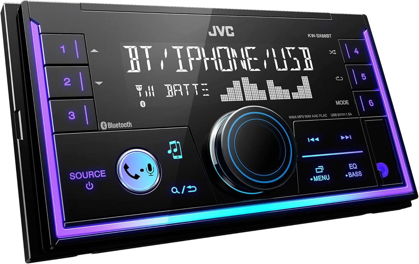 JVC KW-SX88BT Bluetooth Double Din Digital Media Car Stereo with Shallow Chassis, Variable Color Dsplay, Front USB and Aux, Powerful Amplifier, AM/FM Radio, Perfect OEM Replacement for Your Vehicle