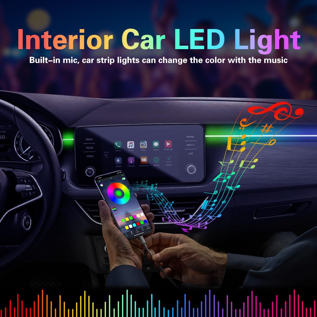 Acrylic Interior Car LED Lights with Wireless APP/Remote/Button Control, 6 in 1 Dreamcolor USB Car Ambient Lighting Kit 16 Million Colors Neon Strip Accessories for Vehicle Inside Decoration