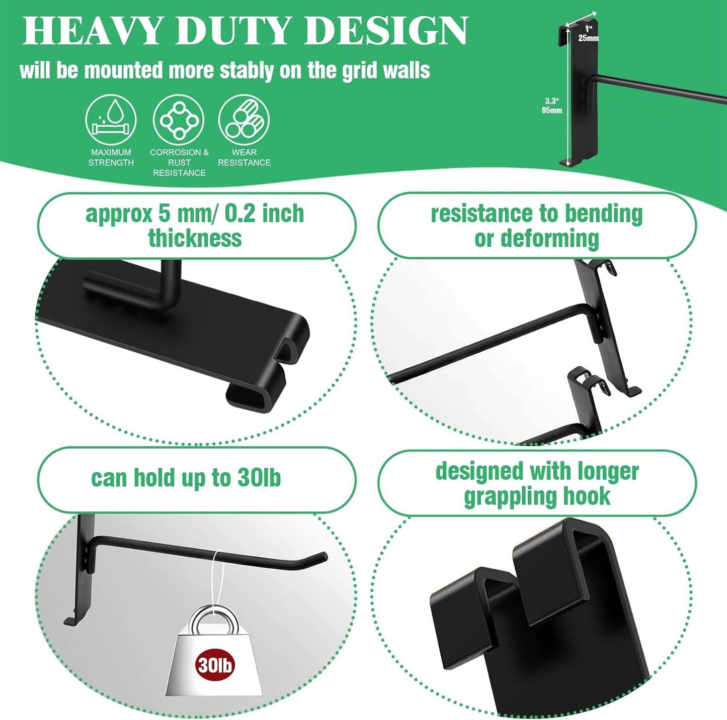 40Pcs 4" Gridwall Display Hooks Assortment Set, Black Metal Grid Wall Panel Hanging Display Hook for Garage Shop Retail Storage, Wire Diameter 5mm/ 0.2”