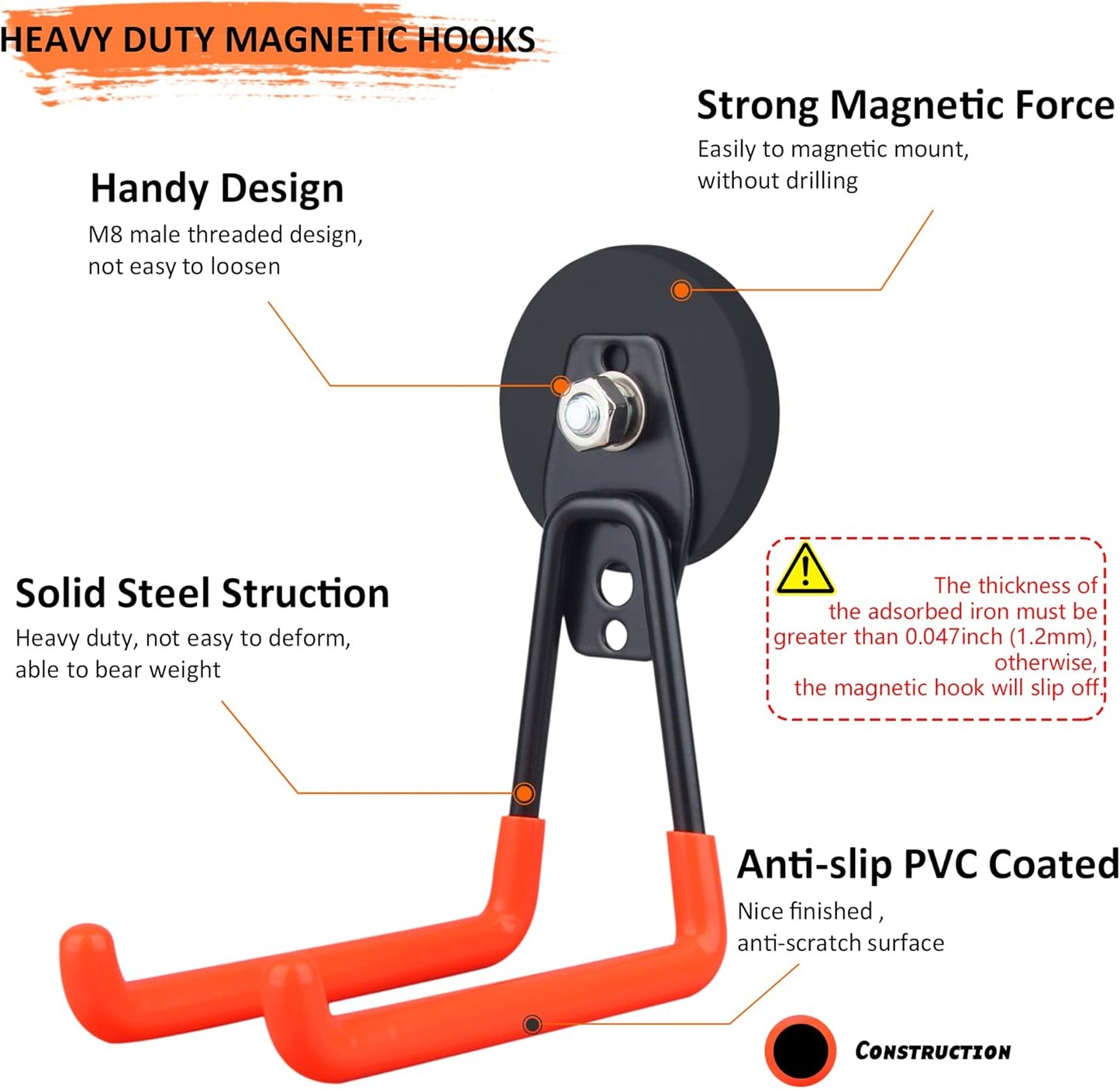 MUTUACTOR Magnetic Hooks,2PCS Storage Magnetic Hooks Heavy Duty Anti-Slide Garage Hanger Magnetic Mounting,Garage Organization for Power Drill,Garden Tools,Hose,Tool Chest,Steel Pegboard,Workshop