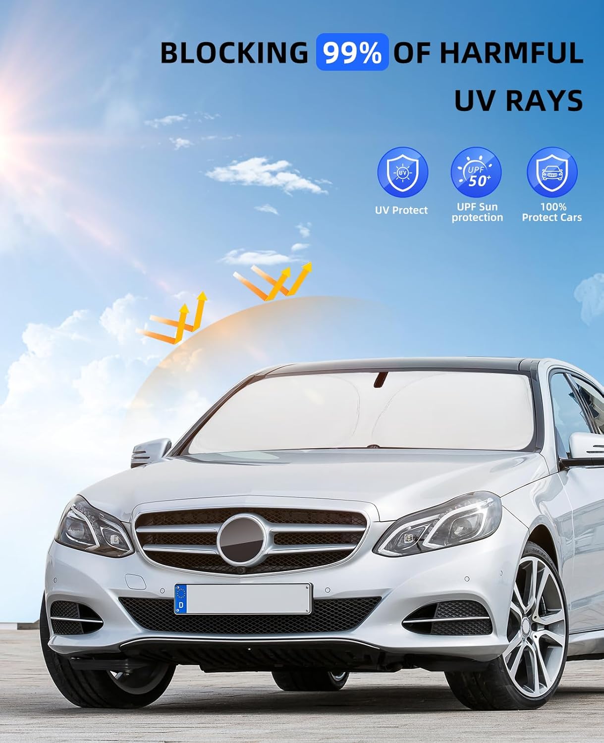 Sun Shade Windshield Sunshade for 2019 2020 2021 2022 2023 2024 Mercedes Benz SLC E-Class E200 E260 E300 E350 Coupe Sun Visor,Front Window Shield Cover Protector 240T Reflective Car Accessories