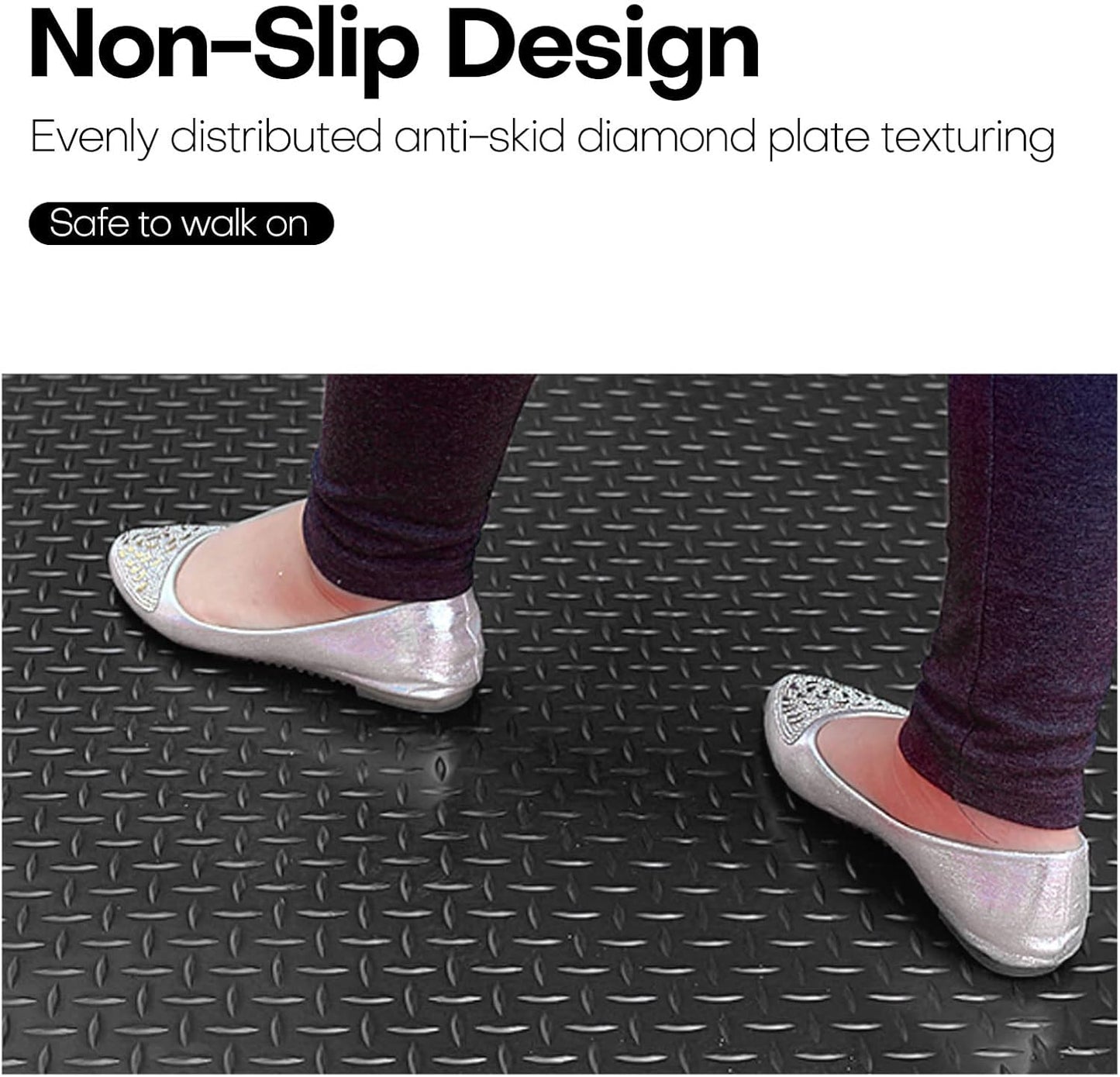 Boshen 5Ft x 7.5Ft Garage Floor Mat 2.5mm Thickened Rubber Flooring Roll 37.5sqft Diamond Plate PVC Rubber Trailer Mat Non-Slip Floor Protector Mat for Garage Warehouse Basement Trailer - Black