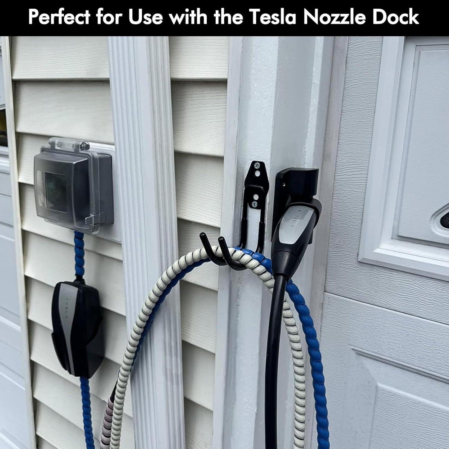 Tesla Charger Holder Wall Mount EV Charger Holder, Tesla Charging Cable Organizer J1772 J-Hook Cord Hanger for All Electric Vehicle Mobile Connector Organizers