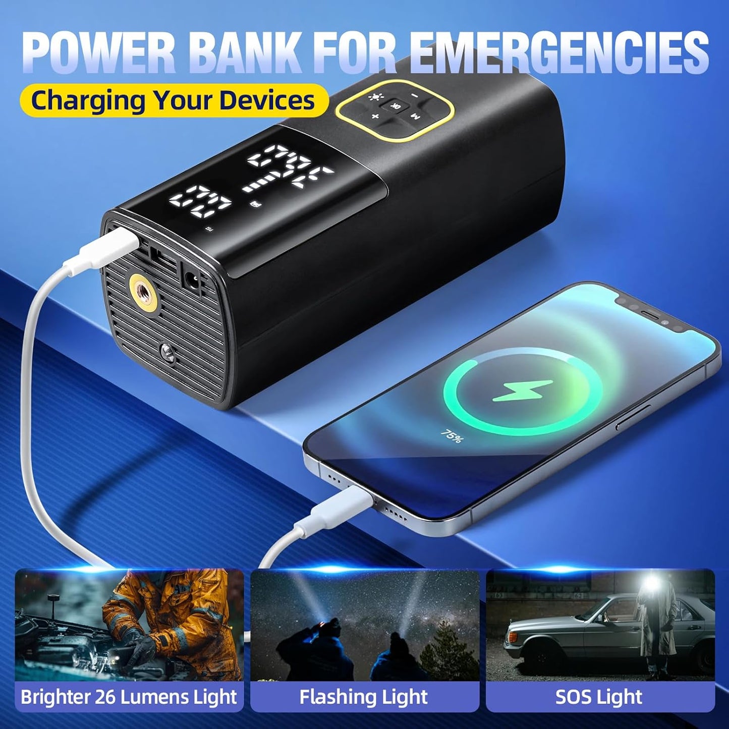 Zune Lotoo Rechargeable Tire Inflator Portable Air Compressor for Car Tires, 150PSI Battery Powered Cordless Air Pump with Digital Pressure Gauge & Auto Shutoff for Bike Motorcycle E-Bike Ball