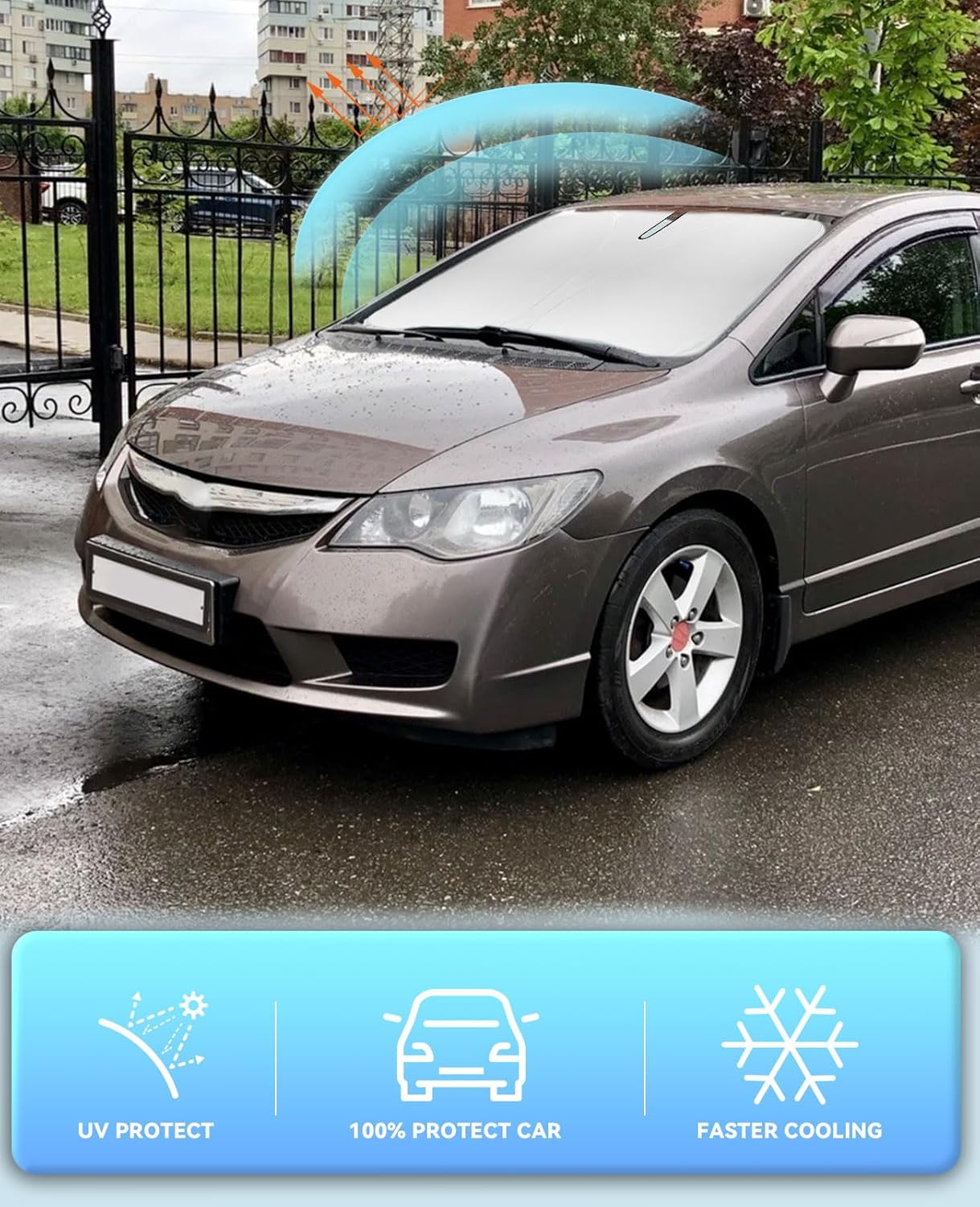 Sun Shade Windshield Sunshades Cover for Honda Civic 2006-2009 2010 2011 Sun Visor Protector Window Shields Fits Civic Sedan, Coupe, Hatchback, LX, EX, EX-L, Sport,Touring Accessories Sun Blocker